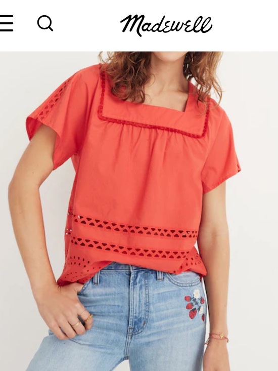 Madewell Tops - Madewell Coral Eyelet Square-Neck Angelica Short Sleeve Top